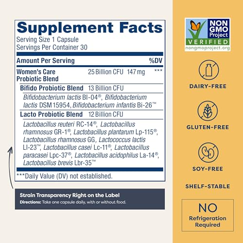 Women's Probiotic Capsules, Supports pH Balance for Women, Vaginal, Urinary, Digestive and Immune Health, L. Rhamnosus GG, Dairy, Soy and Gluten-Free, 25 Billion CFU - 30 Ct