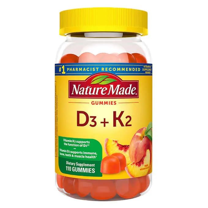 Nature Mades 125 mcg D3 + 100 mcg K2 Gummies, 110 Count Bundle - Vitamins, Herbals & Dietary Supplements for Immune, Bone, Teeth & Muscle Health