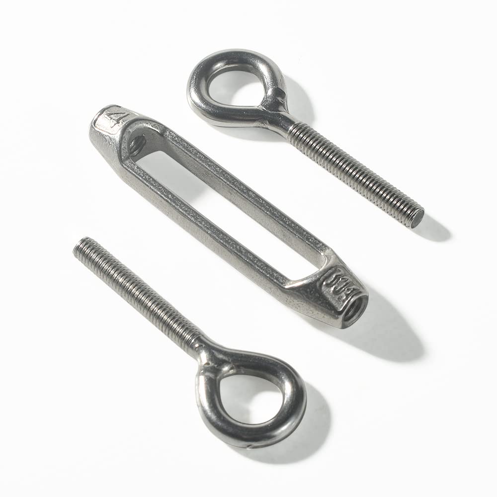 M4 Eye & Eye/O to O Turnbuckle 304 Stainless Steel, Hardware Kit for Wire Rope Tension Heavy Duty, for Sun Shade, Tent Installation, Anti-Rust, 6 Packs