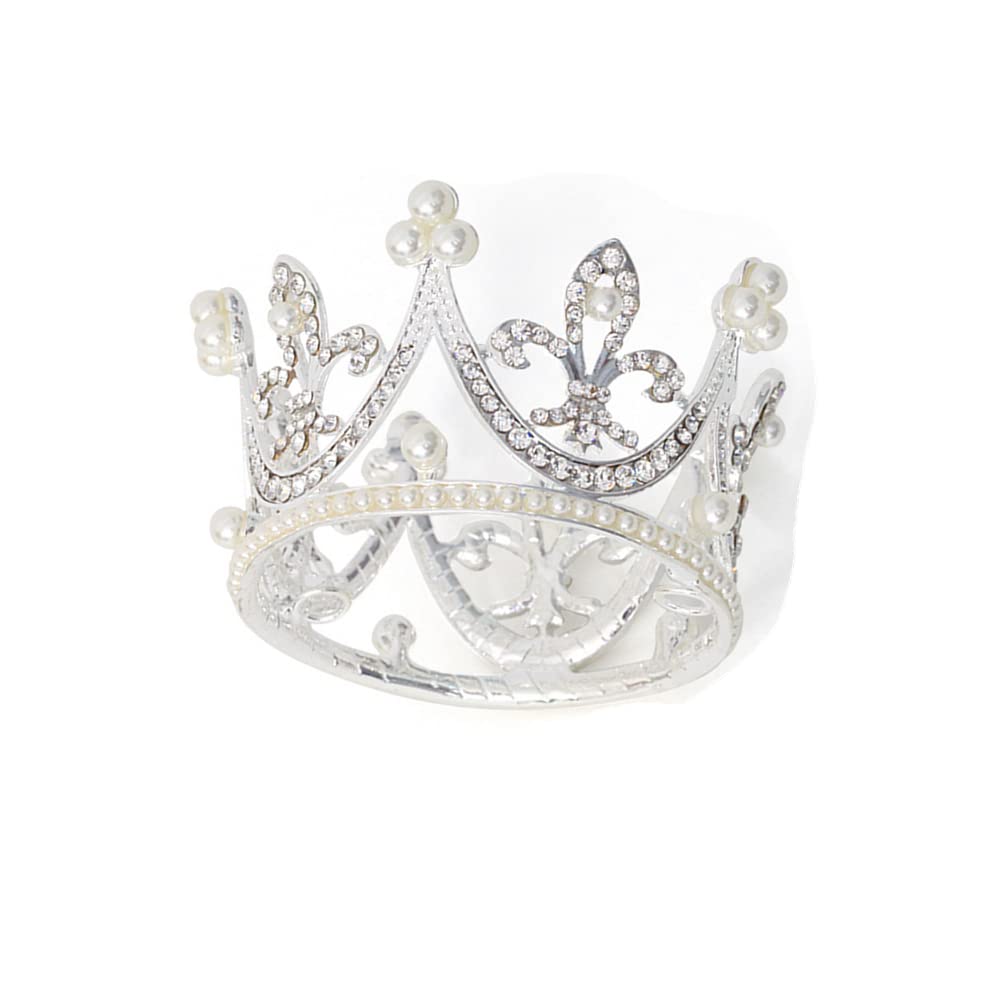 Bridal Wedding Party Pearl Rhinestone Full Circle Round Mini Crown Tiara Princess Crown