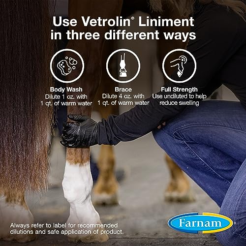 Vetrolin Horse Liniment for Muscle Soreness, Stiffness and Inflammation Relief on Horses, Helps Reduce Swelling, Aids in Pain Relief, 32 Oz.