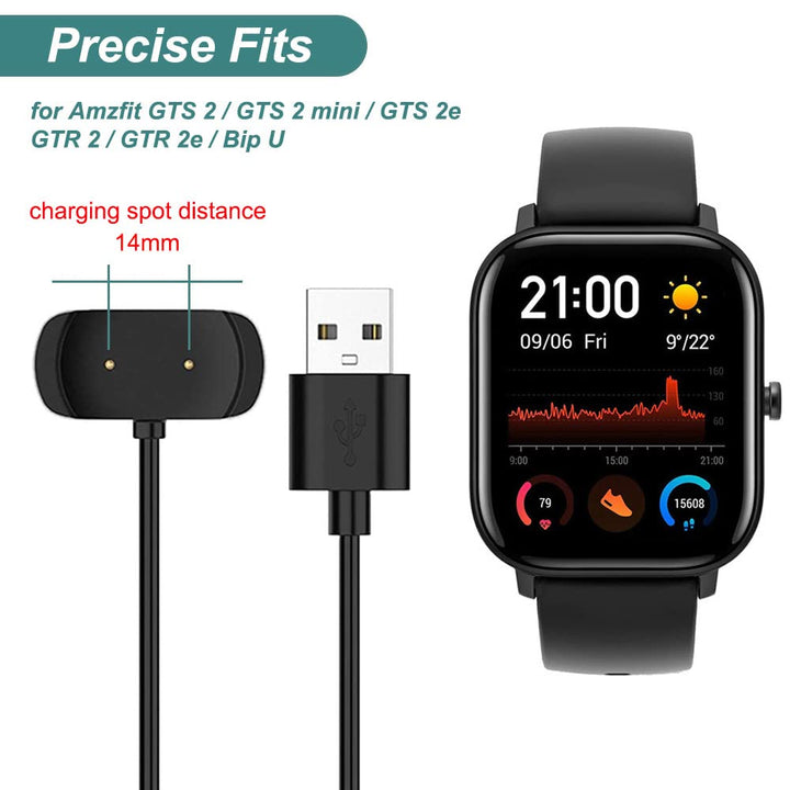 Charger Cable for Amazfit Bip 5, Bip 3, Bip U, T-Rex Pro, GTS 4 Mini, GTS 2, GTS 2 Mini, GTS 2e, GTR 2, GTR 2e, Active, USB Charging Cable Dock Cord 3.3ft Smartwatch Accessories