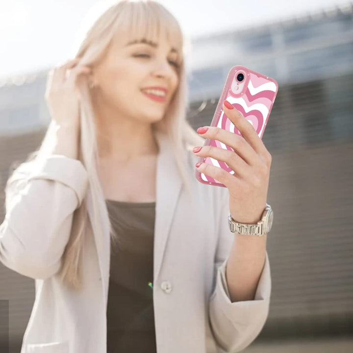 Soft Case for iPhone XR All Round Shock Absorption Protection Flexible TPU Cover with Pink Heart Design Anti-Scratch Slim iPhone XR Case for Women Girls - Pink