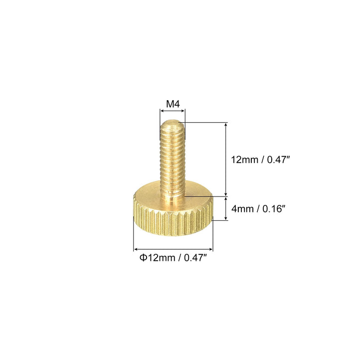 Knurled Thumb Screws, M4x12mm Flat Brass Bolts Grip Knobs Fasteners for PC, Electronic, Mechanical 5Pcs