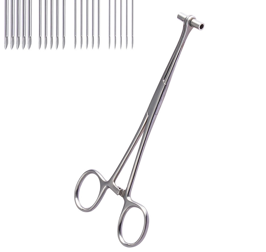 Septum Forceps Clamp Pliers Tool with 14G 16G 18G 20G Needles for Belly Nose Ear Tongue Lip Body Piercing