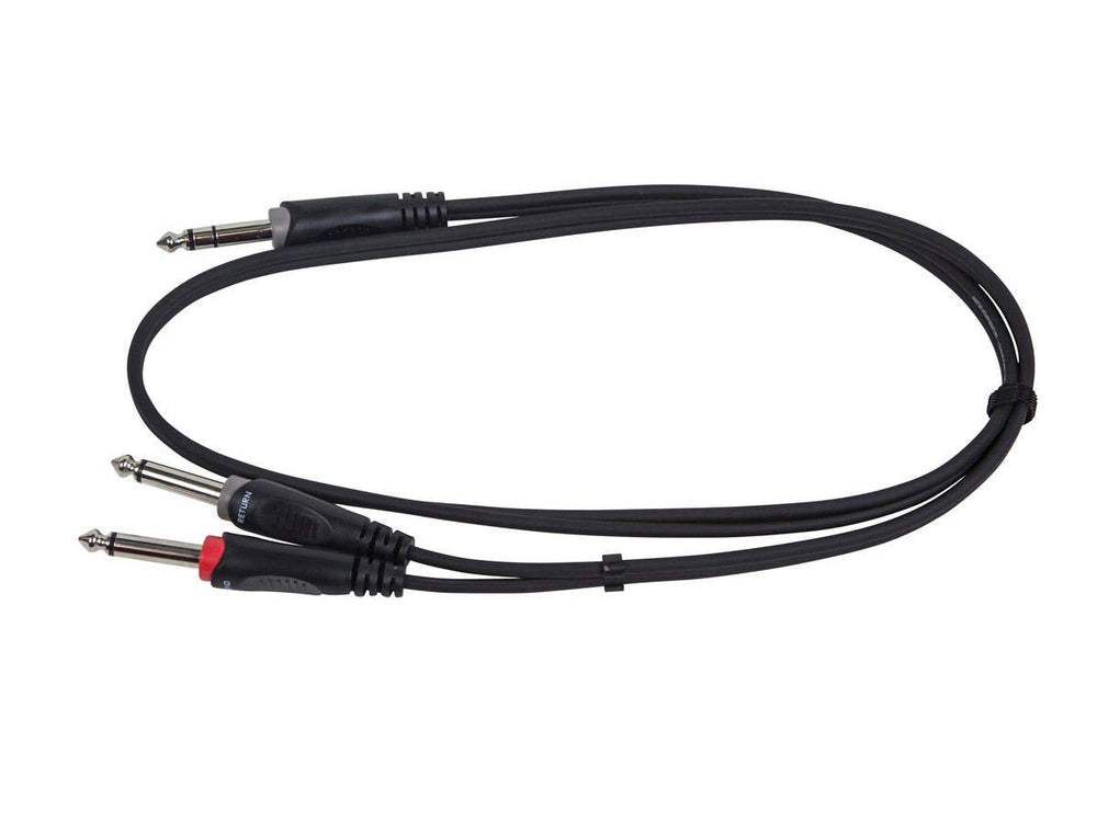 1/4 Inch TRS Male to two 1/4 Inch TS Male Insert Cable Cord - (3 Feet) - Black