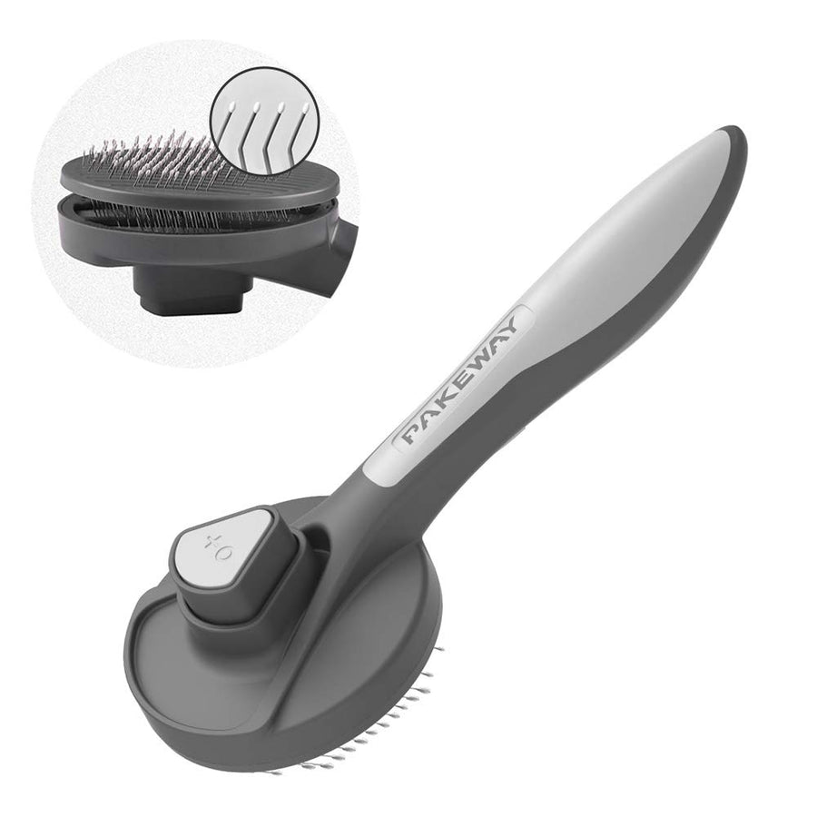 Pet Grooming Brush with Release Button for Cats and Dogs - Self-Cleaning Brush for Short, Medium & Long Fur (Grey)