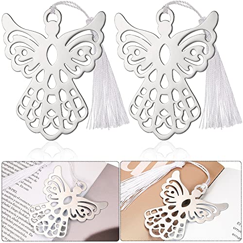Metal Angel Bookmark with Silky Bookmark Tassels Angel Ornaments Christmas Tree Ornaments with Organza Bags for Book Lovers Collection Christmas Wedding Party Favors(80 Pieces)