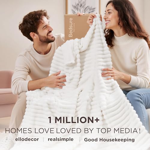 White Throw Blanket for Couch - GentleSoft Cozy Blankets for Women, Cute Fleece Throws for Girls Dorm Graduation, Birthday Gifts for Women, Fathers Day Decor Gifts, Off White, 50x60 Inches