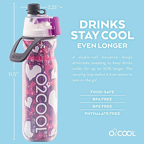 Mist 'N Sip Misting Water Bottle 2-in-1 Mist And Sip Function With No Leak Pull Top Spout (Hearts)