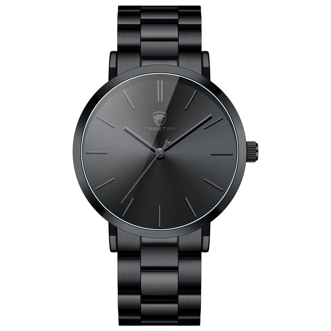 Men's Watches Slim Minimalist Runway Black Stainless Steel Quartz Analog Watch with Grey Hands