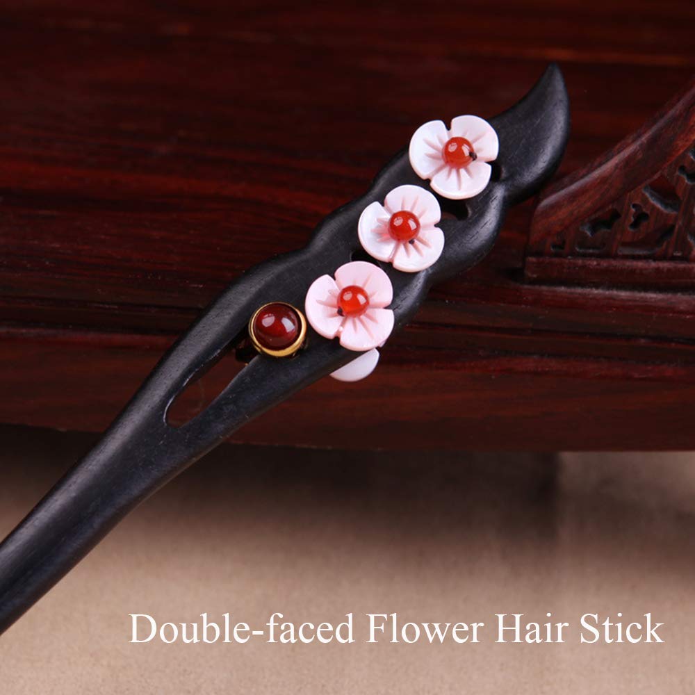 Wooden Hair Stick for Women Girl 7.08 Black Ebony Carved Hair Pins for Long Hair Handmand Hair Accessories for Buns (Model F)