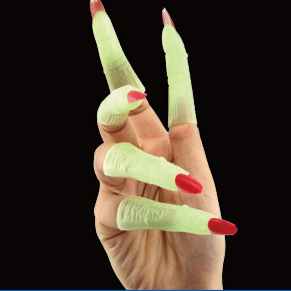 20Pcs Witch Fingers Nail Set Glow in the Dark Witch Fake Fingers Nail Trick Props for Halloween Costume Props Cosplay Party Costume Accessories