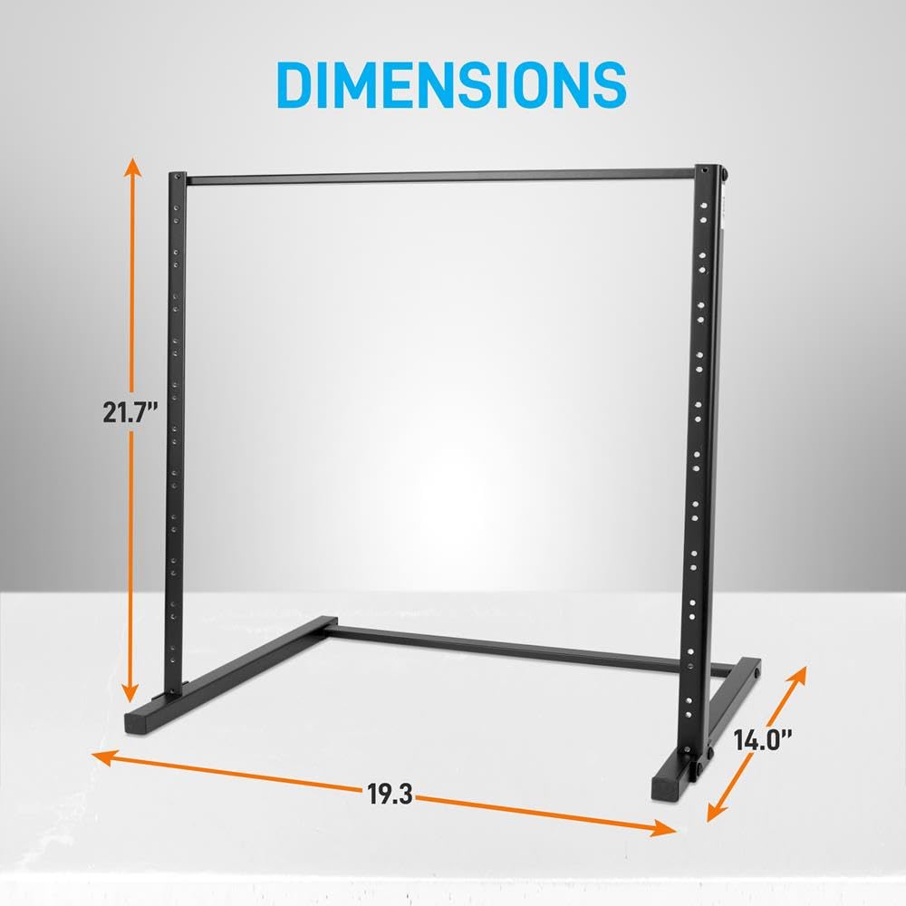 12U Open Frame Steel-19'' Floorstanding, Patch Panel Shelf Bracket, Standing Desktop Server Room Rack for Computer/AV/Media & IT Equipment, Black (PLRSTND10)