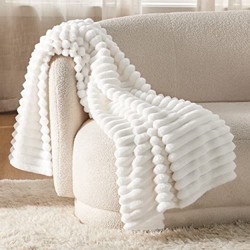 White Throw Blanket for Couch - GentleSoft Cozy Blankets for Women, Cute Fleece Throws for Girls Dorm Graduation, Birthday Gifts for Women, Fathers Day Decor Gifts, Off White, 50x60 Inches
