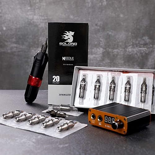 Tattoo Gun Kit, Gun Starter Kit with Anti-fatigue Mode Power Supply with 20pcs Different Type Needles Cartridges for Tattoo Artist with Portable Tool Case