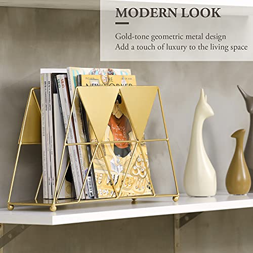 Tabletop Metal Wire Magazine Rack, Geometric Style Gold File Organizer, Contemporary Magazine Holder