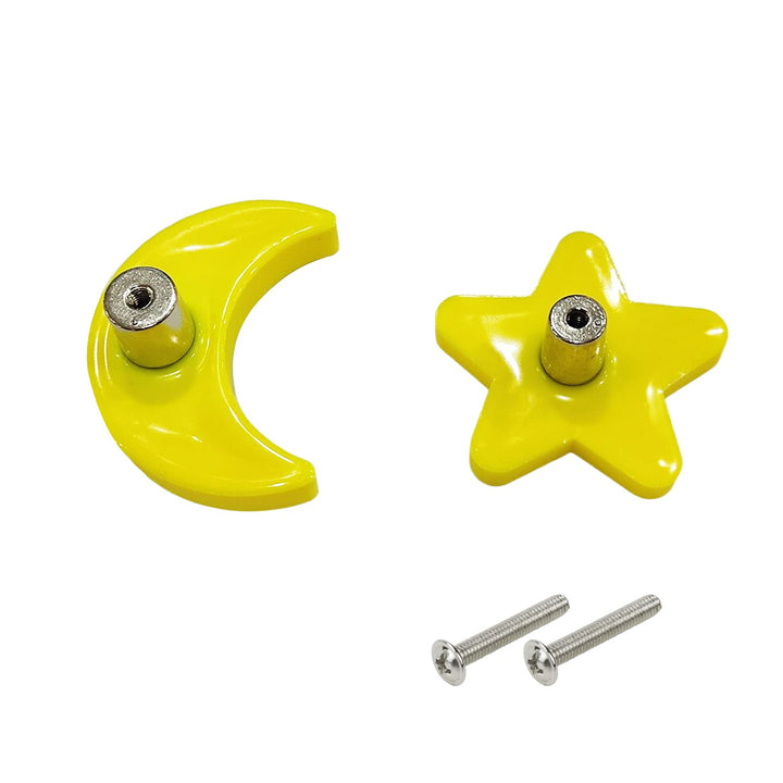 6Pcs Soft Rubber Knobs Cartoon Moon / Star Shape Cabinet Knobs Room Decoration Yellow Cabinet Finger Edge Pulls Cute Knobs for Cabinets, Doors, Dresser, Cupboards (Yellow)