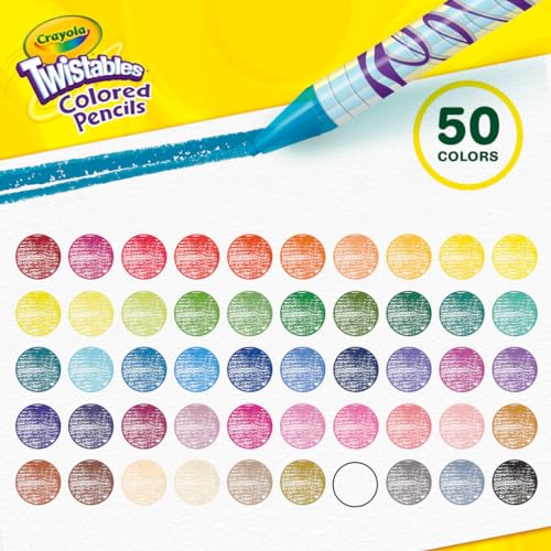 Twistables Colored Pencil Set (50ct), No Sharpen Colored Pencils For Kids, Coloring Book Pencils, Stocking Stuffers for Kids, Holiday Gift, 4+