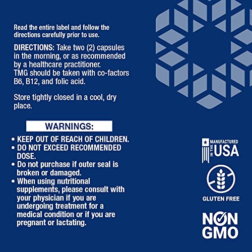 TMG 500 mg – Trimethylglycine Supplement – Encourages Healthy Homocysteine Levels – Gluten-free – Non-gmo – Vegetarian – 60 Liquid Vegetarian Capsules