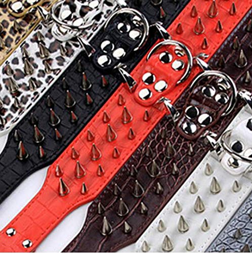 Sharp Spiked Studded Dog Collar 2 Inch Width Stylish Leather Dog Collars for Medium & Large Dogs Pitbull,Labrador,Boxer Rottweiler German Shepherd … (M, White)