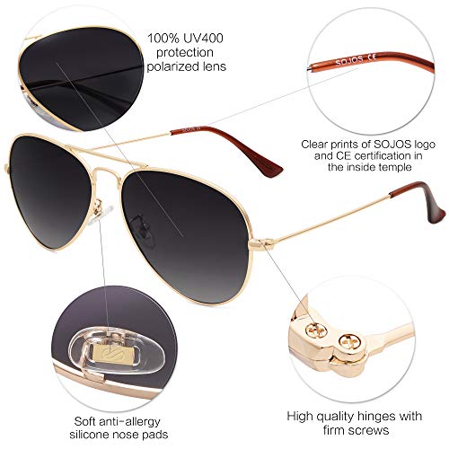 Classic Aviator Polarized Sunglasses for Men Women Vintage Retro Style,Gold/Gradient Grey