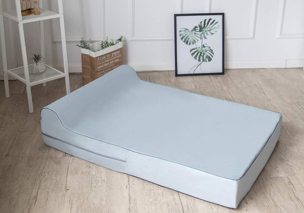 Orthopedic Memory Foam Dog Bed 7 Inch Thick Extra Large Dog Bed With Pillow Grey 50x34x10 Includes Waterproof Liner and Durable Removable Cover With Smart Design