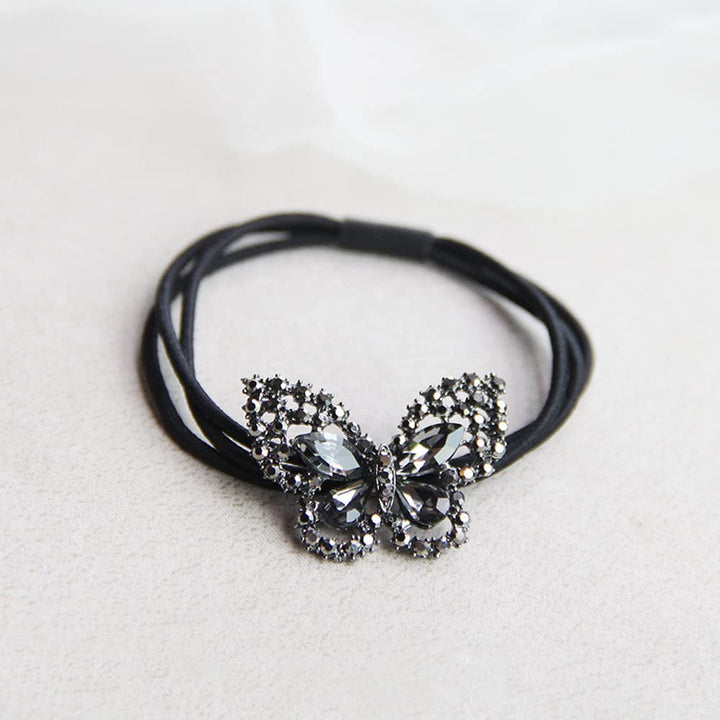 2Pcs Elegant Women Girls Hair Scrunchies Crystal Rhinestone Butterfly Hair Ties Bands Accessories Ponytail Holder