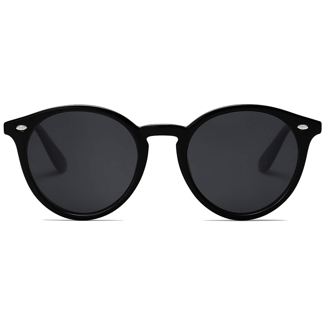Retro Round Polarized Sunglasses for Women Men Classic Vintage Sunnies SJ2069, Black/Grey