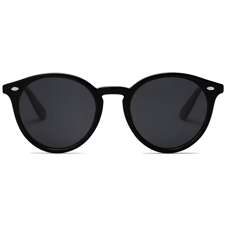 Retro Round Polarized Sunglasses for Women Men Classic Vintage Sunnies SJ2069, Black/Grey