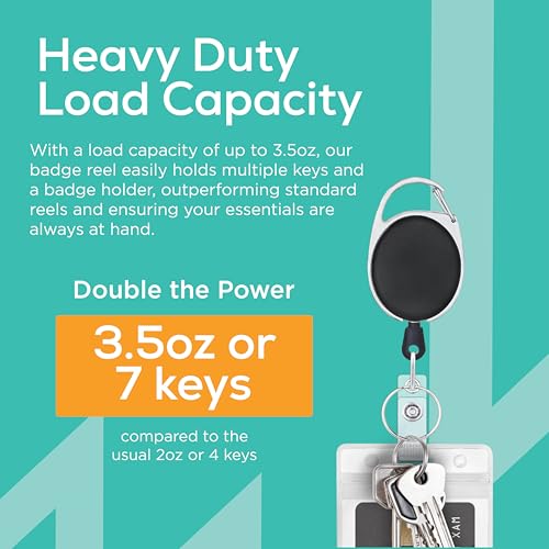 2 Pack ID Badge Holder with Clip Badge Reels Retractable Heavy Duty Clear Id Card Vertical Lanyard Holder with Carabiner Badge Reel with 24 inches Pull Cord