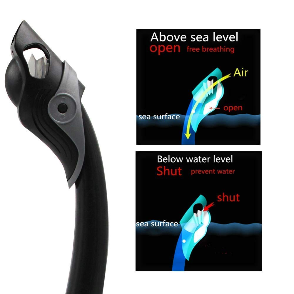 Dry Snorkel Easy Breath Diving Snorkel for Snorkeling Scuba Diving Swimming with Top Dry Valve and Food Grade Silicone Mouthpiece for Adult Youth(Black)