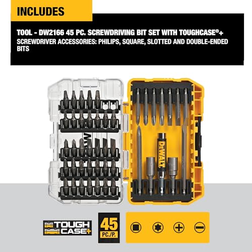 Screwdriver Bit Set with Tough Case, 45-Piece (DW2166), Grey/Silver Screwdriving Set with Tough Case
