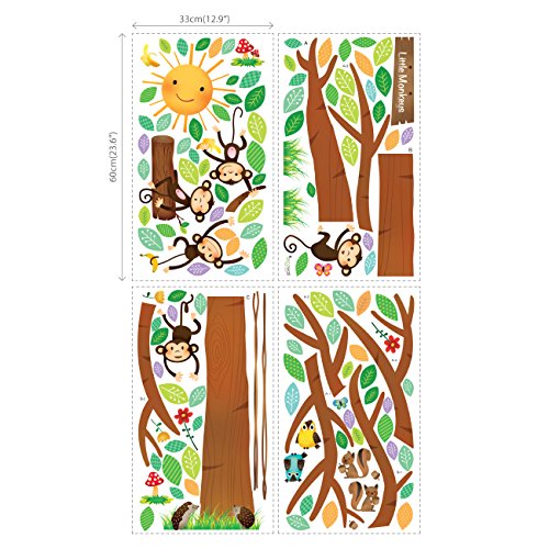 SG-1401P1402 9 Little Monkeys Tree and Height Growth Chart Kids Wall Stickers Wall Decals Peel and Stick Removable Wall Stickers for Kids Nursery Bedroom Living Room