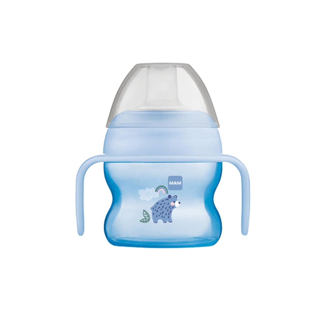 Starter Cup (1 Count), Sippy Cup, Drinking Cup with Extra-Soft Spill-Free Spout and Non-Slip Handles, for Boys 4+ Months, Five Ounces, Blue