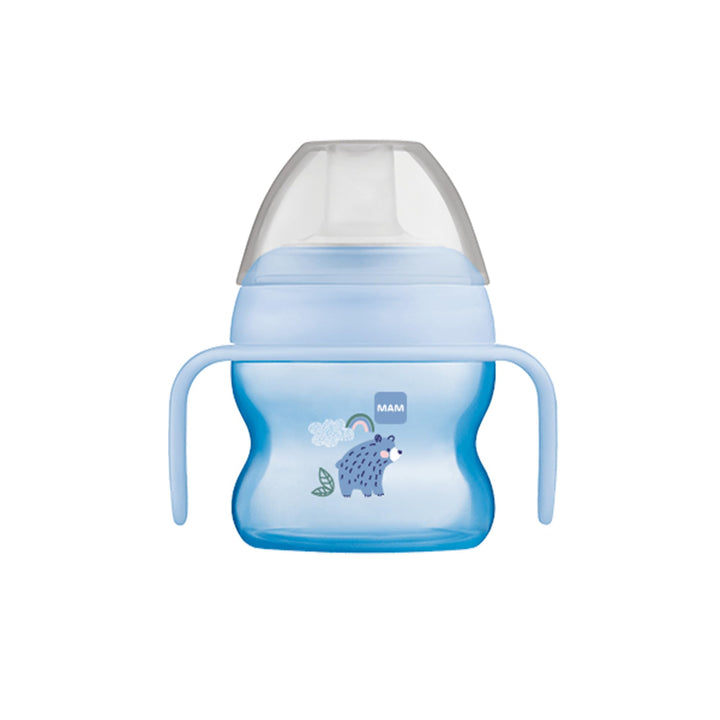 Starter Cup (1 Count), Sippy Cup, Drinking Cup with Extra-Soft Spill-Free Spout and Non-Slip Handles, for Boys 4+ Months, Five Ounces, Blue