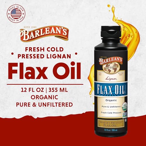 Organic Lignan Flaxseed Oil Liquid Supplement from Cold Pressed Flax Seeds, 7,230 mg ALA Omega-3 Fatty Acids for Healthy Hair, Skin, and Eyes, Gluten Free, 12 oz