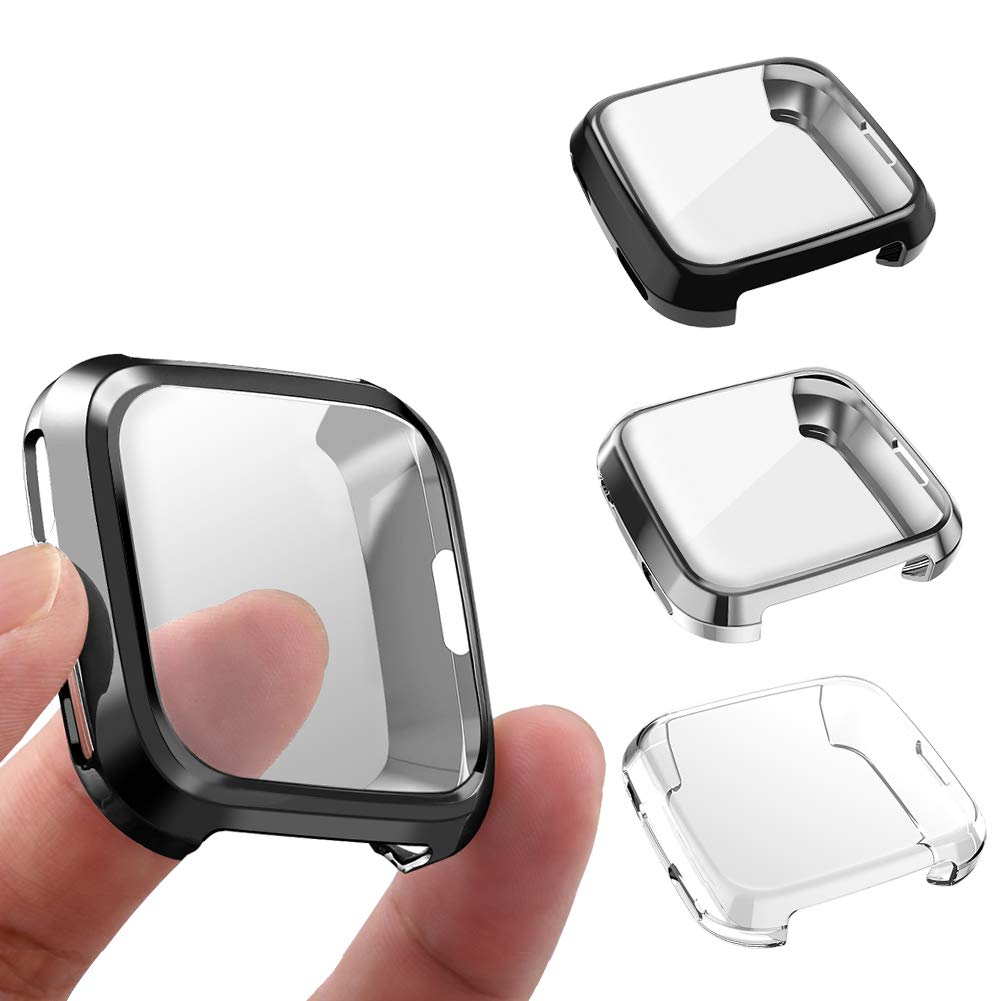 3 Packs Screen Protector Compatible Fitbit Versa, Ultra Slim Soft Full Cover Case for Fitbit Versa