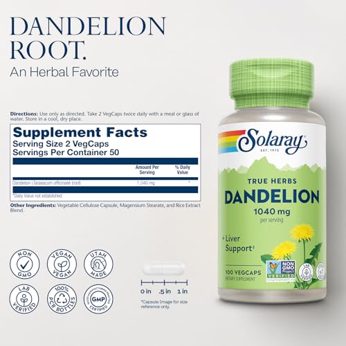 Dandelion Root Supplement - Healthy Kidney and Liver Support - 1,040 mg per Serving - Vegan, Lab Verified, 60-Day Guarantee - 50 Servings, 100 VegCaps