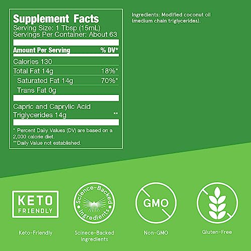 XCT MCT Oil Made with C10 and C8 MCT Oil, 32 Oz, Amplifies Energy, Keto Friendly
