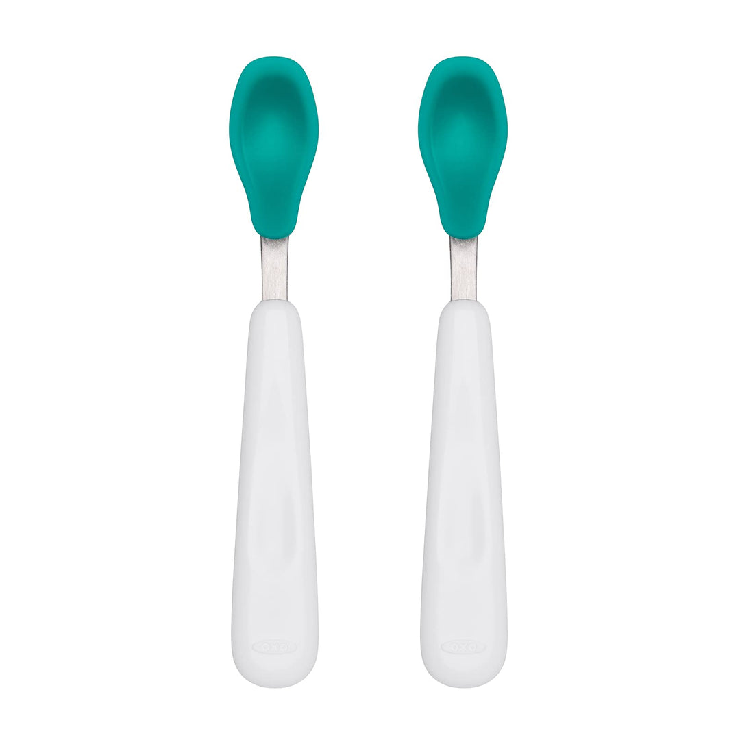 Tot Feeding Spoon Set With Soft Silicone, Teal 6.3x0.8 Inch (Pack of 2)