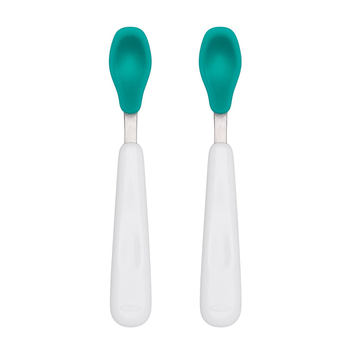 Tot Feeding Spoon Set With Soft Silicone, Teal 6.3x0.8 Inch (Pack of 2)