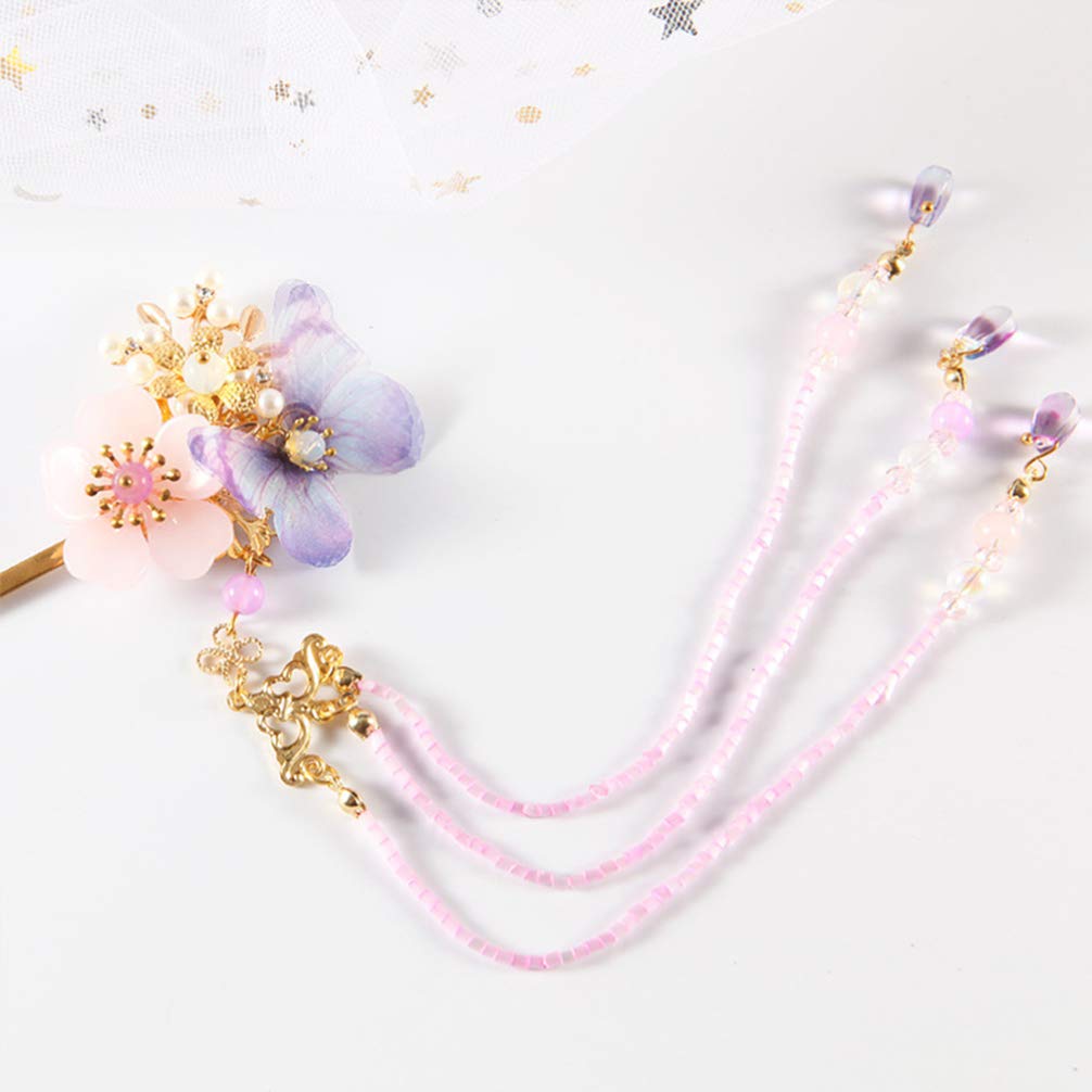 Retro Butterfly Hairpin,Beautiful Classical Headwpiece Vintage Cultural Hair Pin Bead Tassel Hair Sticks Pin for Hair Styling