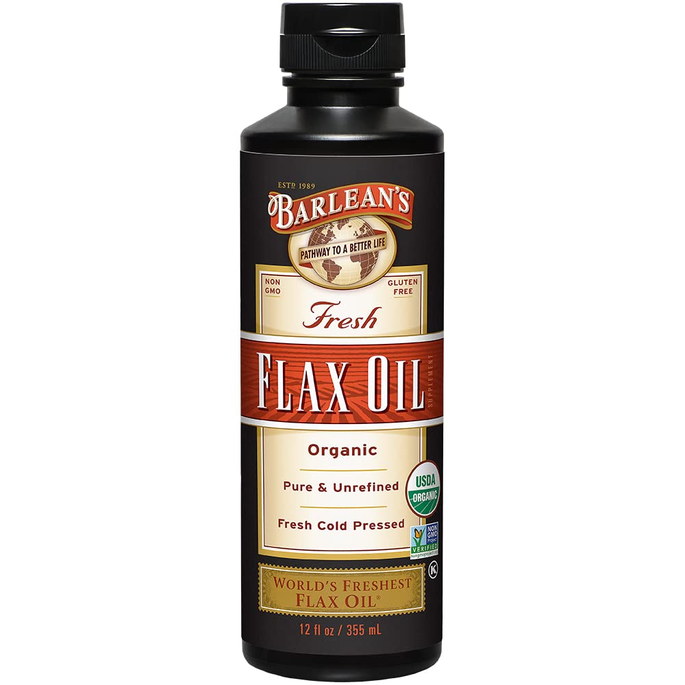 Barlean's Organic Flaxseed Oil Liquid, Cold Press Flax Seeds, 7,640mg ALA Omega 3 Fatty Acid Supplement for Healthy Hair, Skin, and Eyes, Vegan & Gluten Free, 12 oz