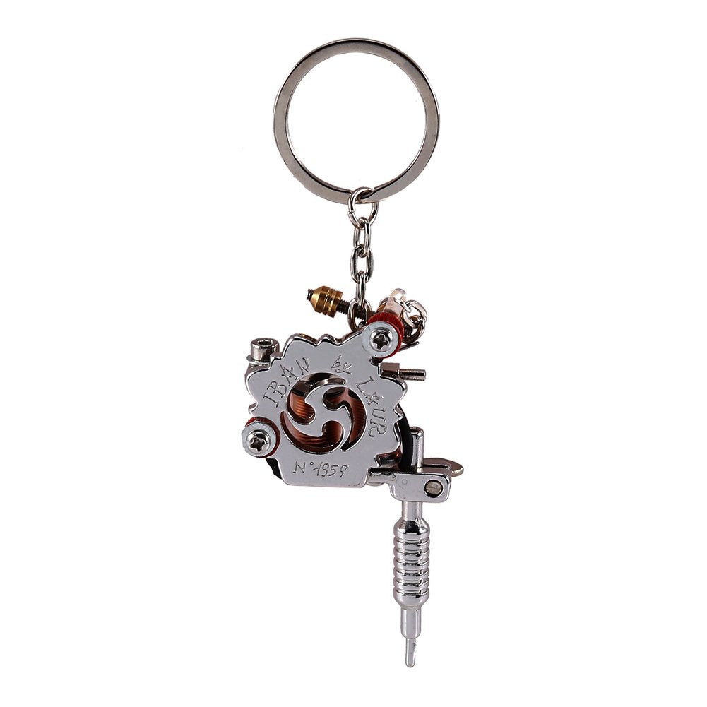 Mini Key Chain, 1PC Portable Keychain & Key Ring for Tattoo Machine Gun as Pendant Ornament Jewelry Design Supply (Silver Tone)