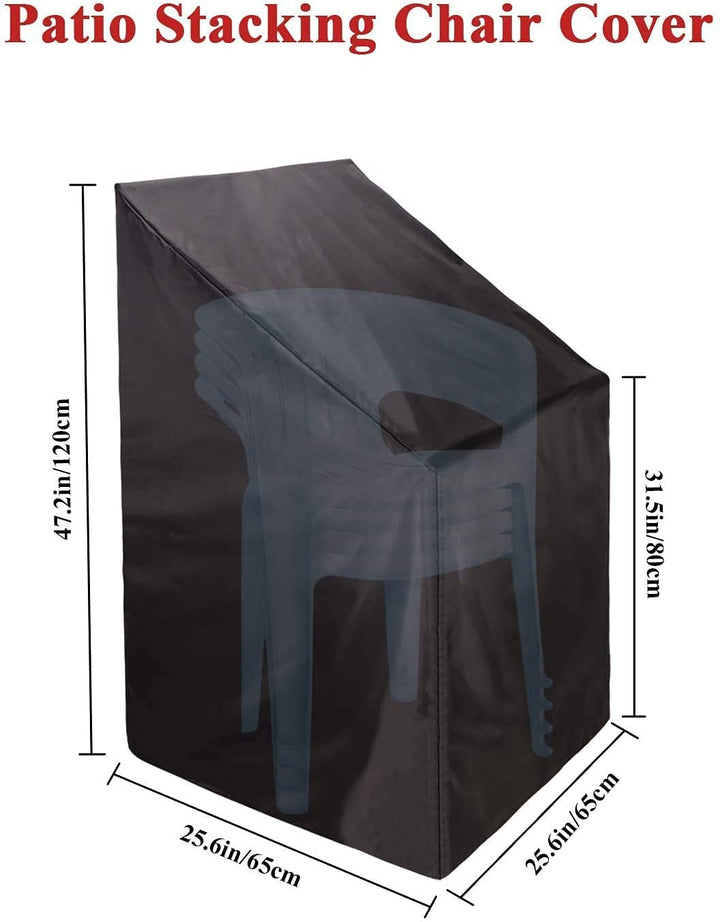 Patio Chair Covers,Stackable Patio Home Chair Cover,Durable/Waterproof/Dustproof Furniture Cover with Adjustable Hem Cord for Easy Fitting,Large Outdoor Stacking Chairs Cover 25 L x 25 W x 47 H