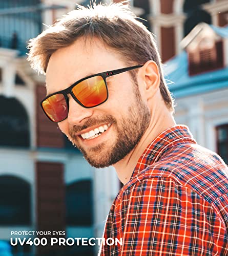 Polarized Sunglasses Men, Lightweight Mens Sunglasses Polarized UV Protection Driving Fishing Golf (Black/Ice Blue/Red)