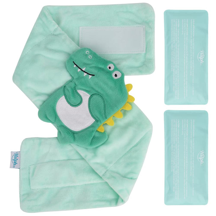Baby Colic, Gas and Upset Stomach Relief, Heated Warmer Tummy Wrap with 2 Gel Packs for Newborns and Infants, Baby Heating Pad Swaddling Belt Natural Relief (Green Dinosaur)