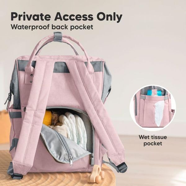 Baby Diaper Bag Backpack - Baby Bag for Boys, Girls, Waterproof Multi Function Baby Backpack, Large Diaper Bags for Baby Girl, Baby Boy, Travel Diaper Bag with Changing Pad(Pink Gray)