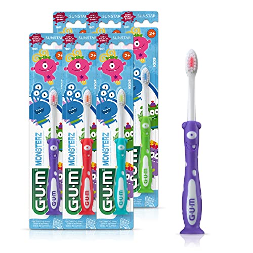 Monsterz Children and Toddler Toothbrush, Soft Bristled Kids’ Toothbrush with Suction Cup, for Ages 2+, 1ct (6pk)